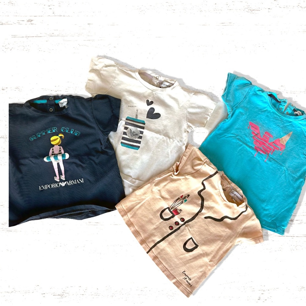 Lot of 4 Emporio Armani Baby Toddler Short Sleeve Tees Size 12m 100% Cotton